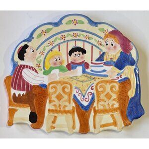 Vintage Jewish Family Dinner Mealtime Lotus 2000 Ceramic Hot Plate Trivet Glossy